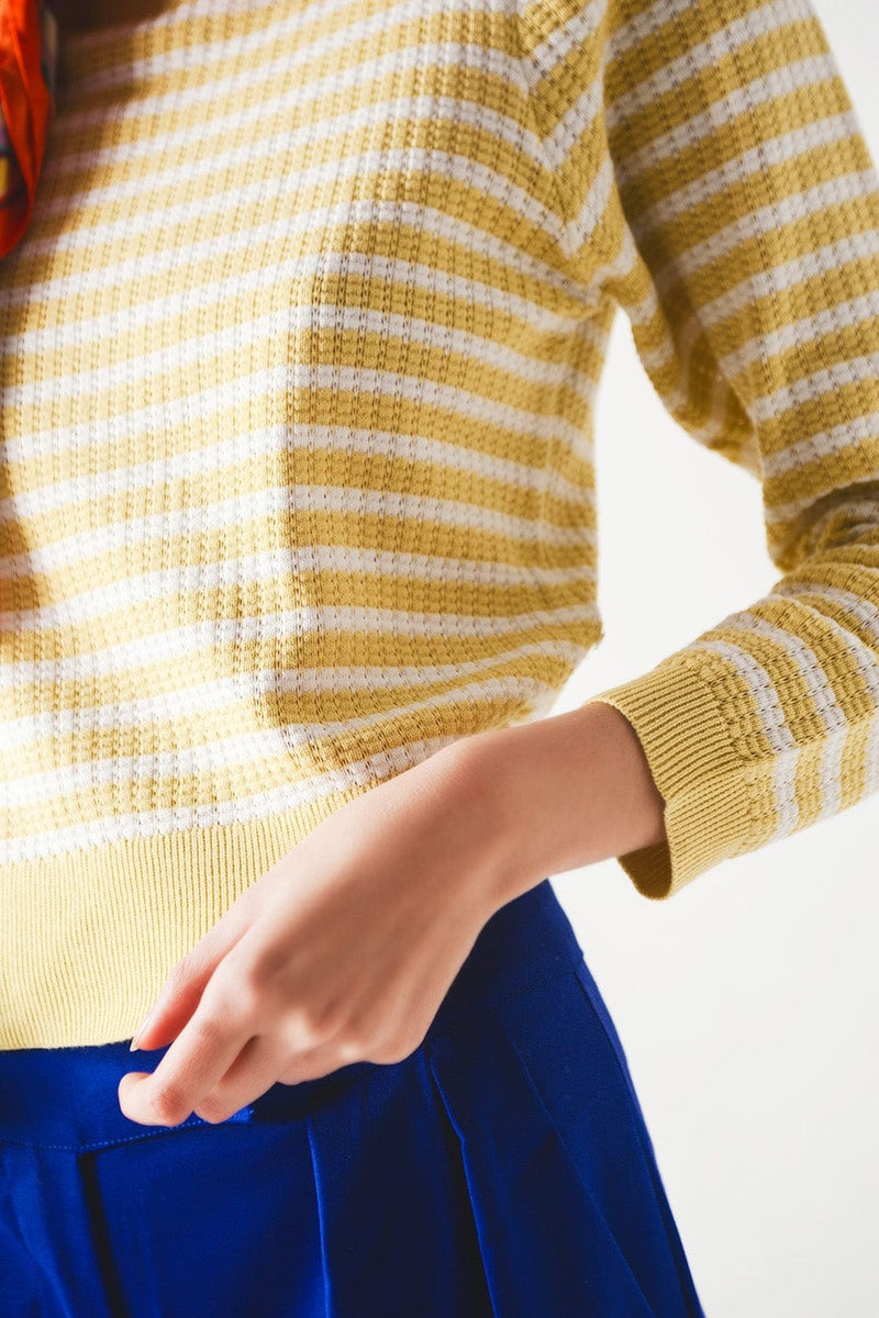 Q2 Sweaters Yellow striped Sweater