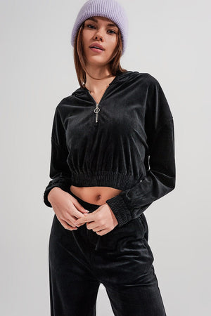 Q2 Sweaters Zip through hoodie in black