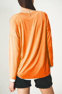 Q2 Tops Long sleeve v neck top in modal in Orange