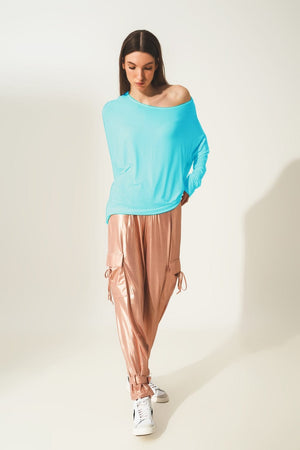 Q2 Tops One Size / Blue / China Long sleeve top in modal blue