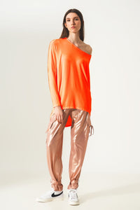 Q2 Tops One Size / Orange / China Long sleeve top in hot orange modal