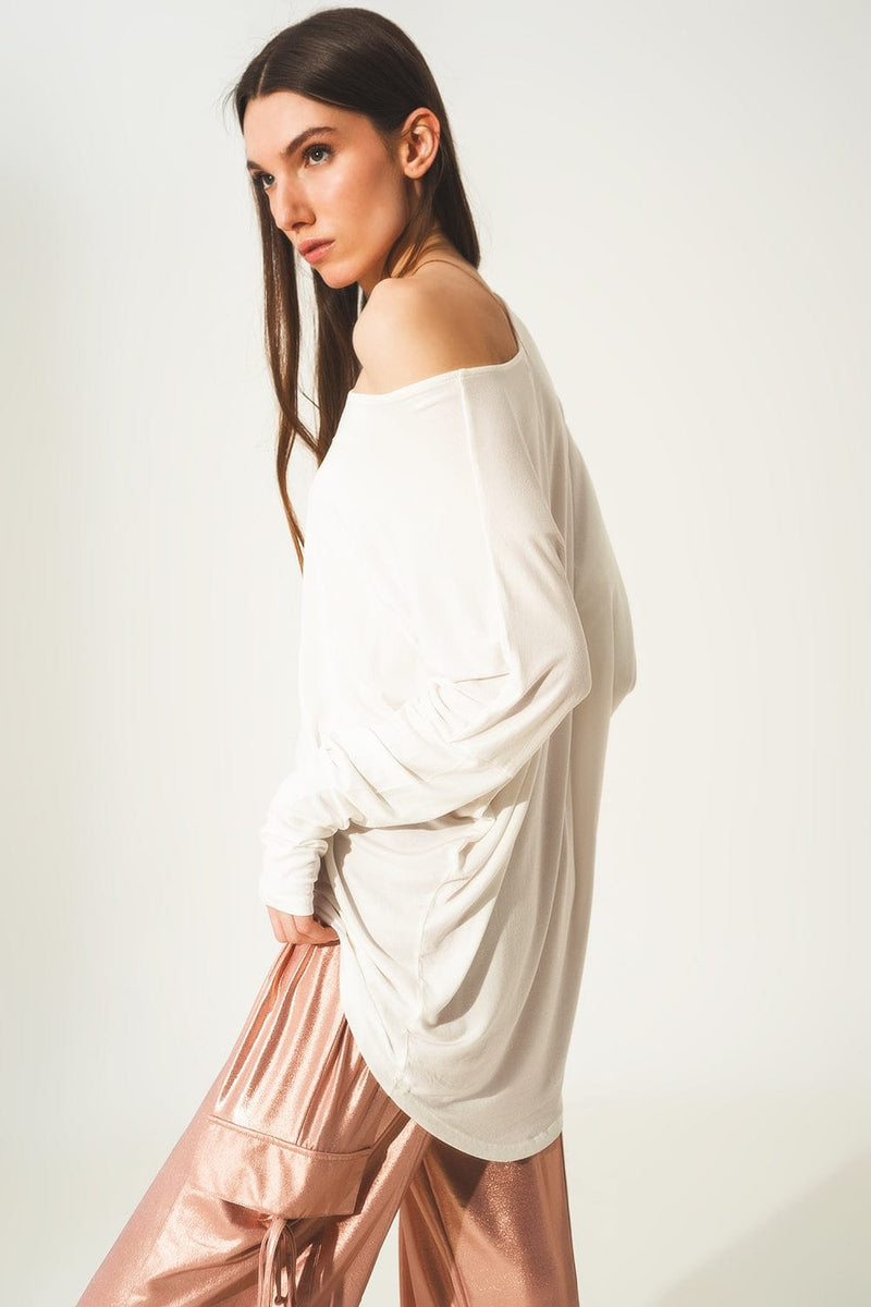Q2 Tops One Size / White / China Long sleeve top in modal cream color
