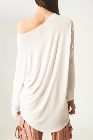 Q2 Tops One Size / White / China Long sleeve top in modal cream color