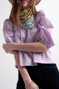 Q2 Tops Poplin balloon sleeve top in purple