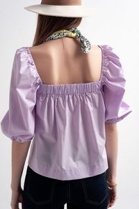 Q2 Tops Poplin balloon sleeve top in purple