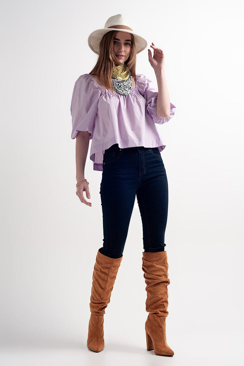 Q2 Tops Poplin balloon sleeve top in purple