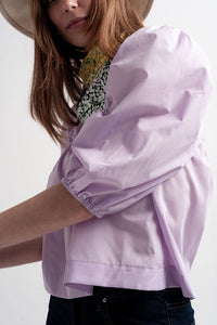 Q2 Tops Poplin balloon sleeve top in purple