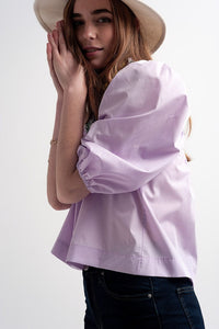 Q2 Tops Poplin balloon sleeve top in purple