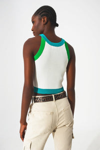 Q2 Tops Ribbed cropped vest top in blue