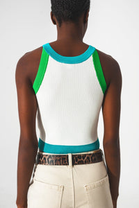 Q2 Tops Ribbed cropped vest top in blue