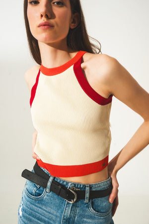 Q2 Tops Ribbed cropped vest top in red