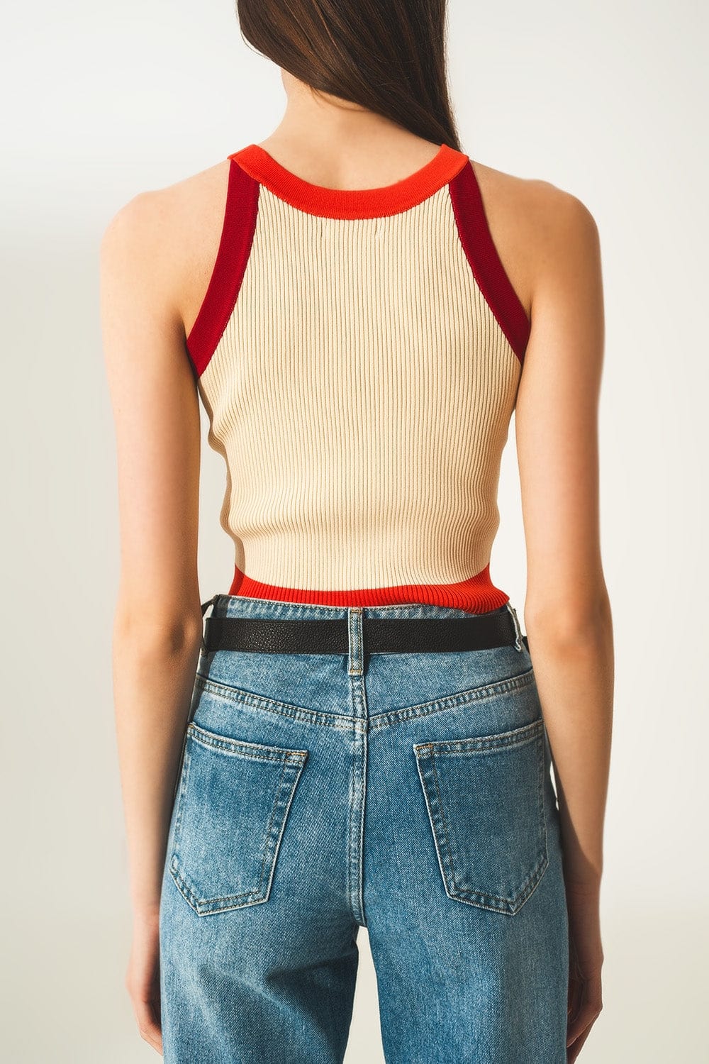 Q2 Tops Ribbed cropped vest top in red