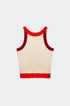 Q2 Tops Ribbed cropped vest top in red