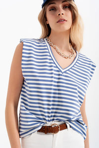 Q2 Tops sleeveless t-shirt with shoulder pad in blue stripe