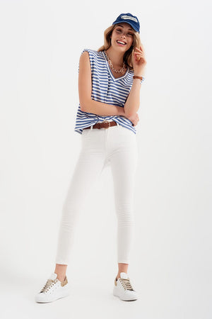 Q2 Tops sleeveless t-shirt with shoulder pad in blue stripe