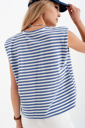 Q2 Tops sleeveless t-shirt with shoulder pad in blue stripe