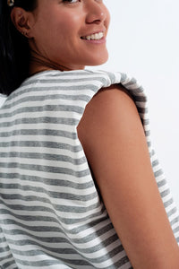 Q2 Tops Sleeveless t shirt with shoulder pad in gray stripe