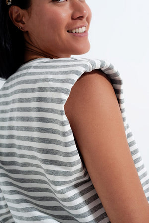 Q2 Tops Sleeveless t shirt with shoulder pad in gray stripe