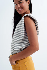 Q2 Tops Sleeveless t shirt with shoulder pad in gray stripe