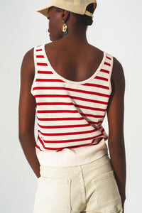 Q2 Tops Striped cropped top in red and white