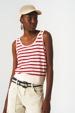 Q2 Tops Striped cropped top in red and white