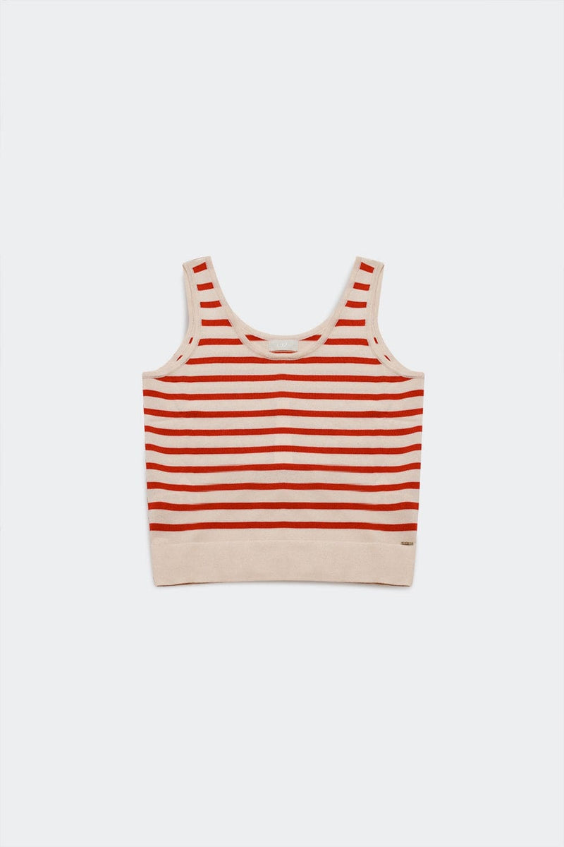 Q2 Tops Striped cropped top in red and white