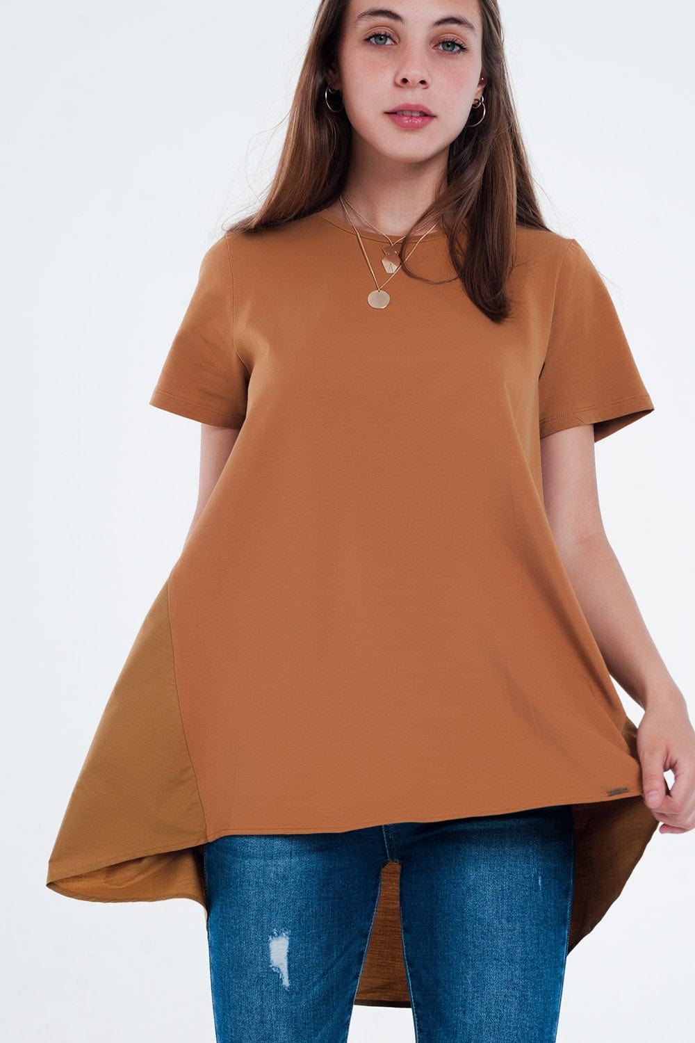 Q2 Tops T-shirt dress in brown