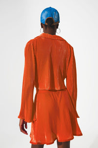 Q2 Tops Tie front pleated crop top  in orange