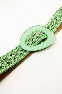 Q2 Women's Belt Crystal Embellished Belt in Green