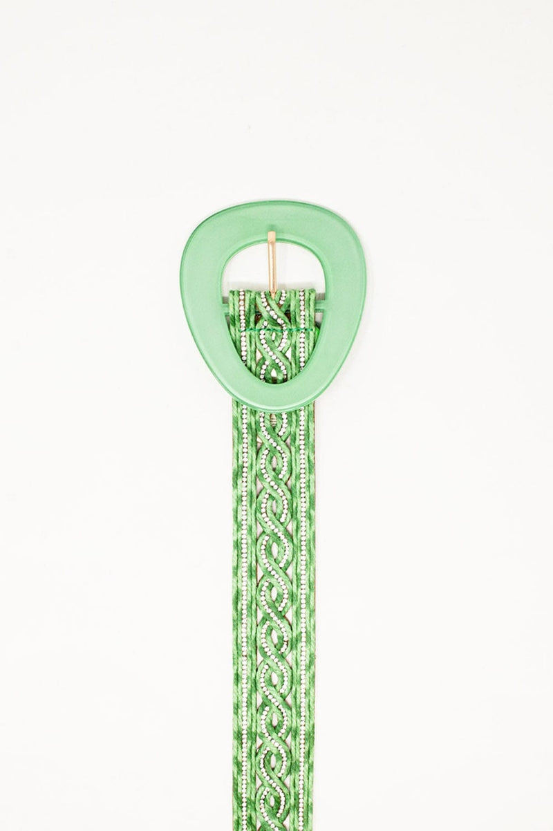 Q2 Women's Belt Crystal Embellished Belt in Green