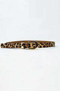 Q2 Women's Belt Light Brown Thin Leopard Belt With Gold Buckle