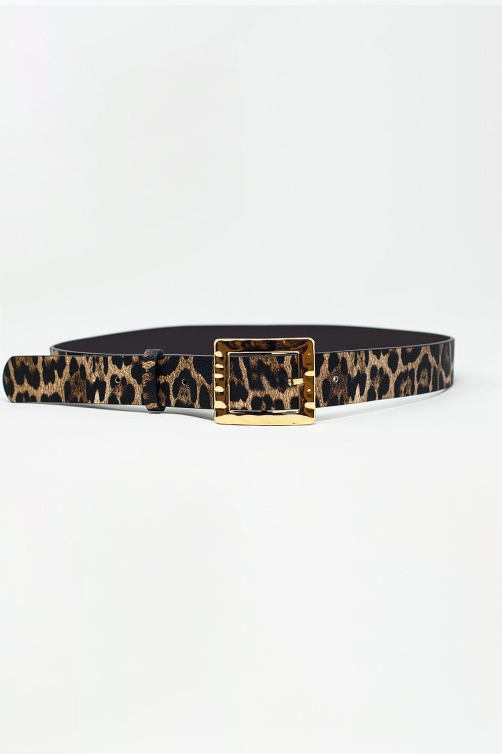 Q2 Women's Belt Medium Width Leopard Belt In Dark Brown With Gold Buckle