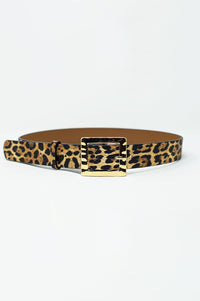 Q2 Women's Belt Medium Width Leopard Belt With Gold Buckle