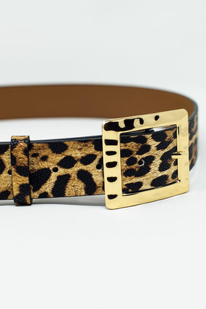 Q2 Women's Belt Medium Width Leopard Belt With Gold Buckle