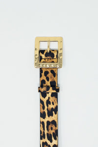 Q2 Women's Belt Medium Width Leopard Belt With Gold Buckle