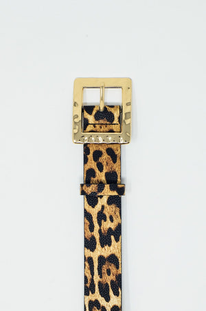 Q2 Women's Belt Medium Width Leopard Belt With Gold Buckle