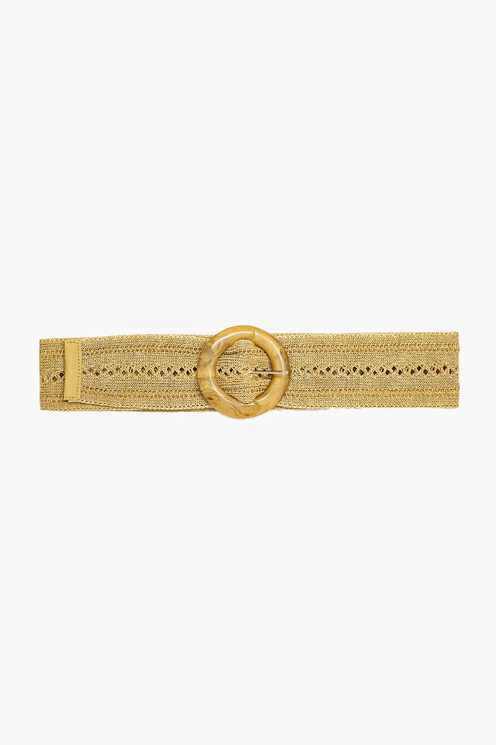 Q2 Women's Belt One Size / Beige Creme Woven Belt With Round Buckle With Marble Effect