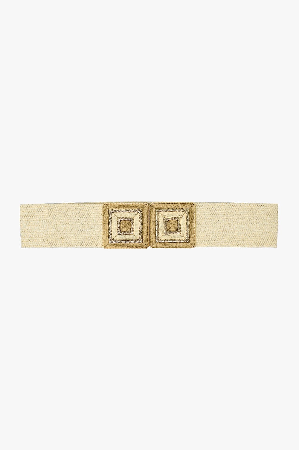 Q2 Women's Belt One Size / Beige Thick Beige Woven Belt With Square Buckle With Gold Details