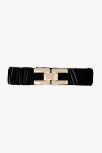 Q2 Women's Belt One Size / Black Black Elastic Velvet Belt With Metal Closure
