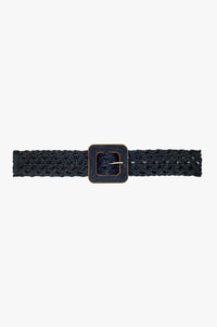 Q2 Women's Belt One Size / Black Black Woven Belt With Square Buckle With Brown Border
