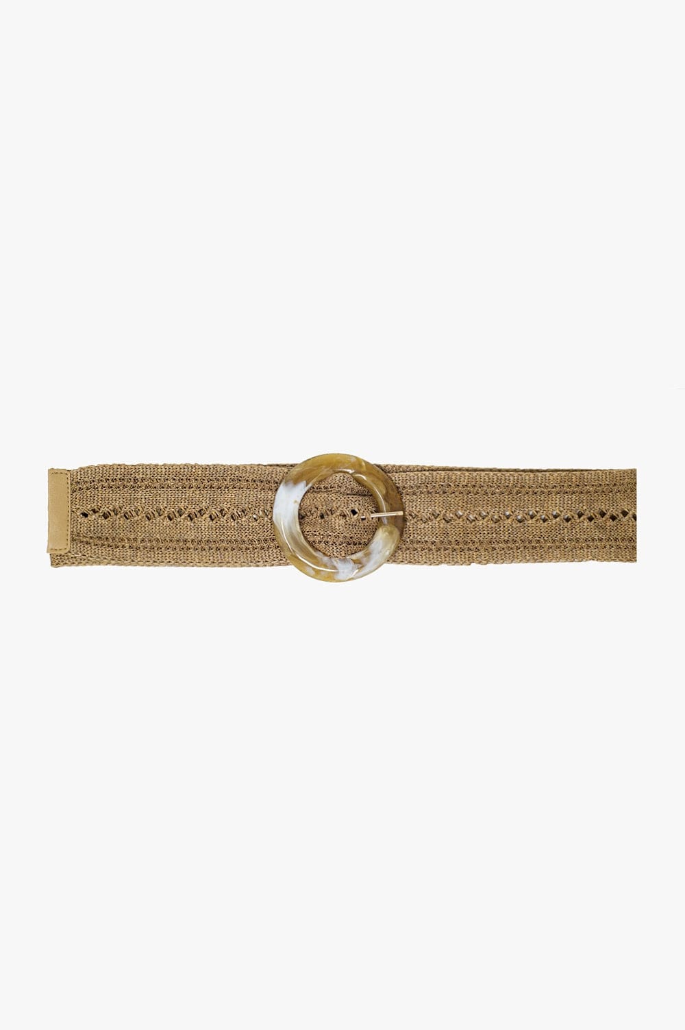 Q2 Women's Belt One Size / Brown Beige Woven Belt With Round Buckle With Marble Effect