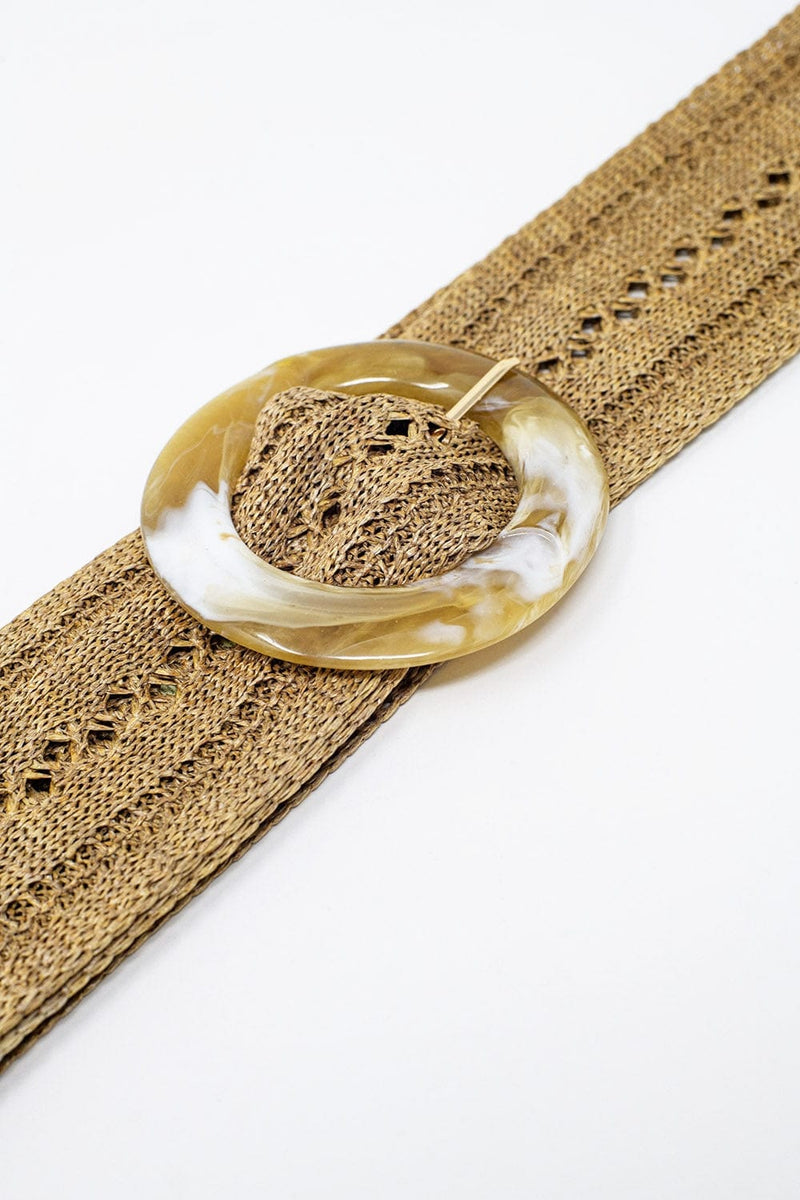 Q2 Women's Belt One Size / Brown Beige Woven Belt With Round Buckle With Marble Effect