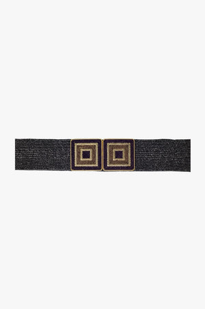 Q2 Women's Belt One Size / Brown Brown Woven Belt With Square Buckle With Gold Details