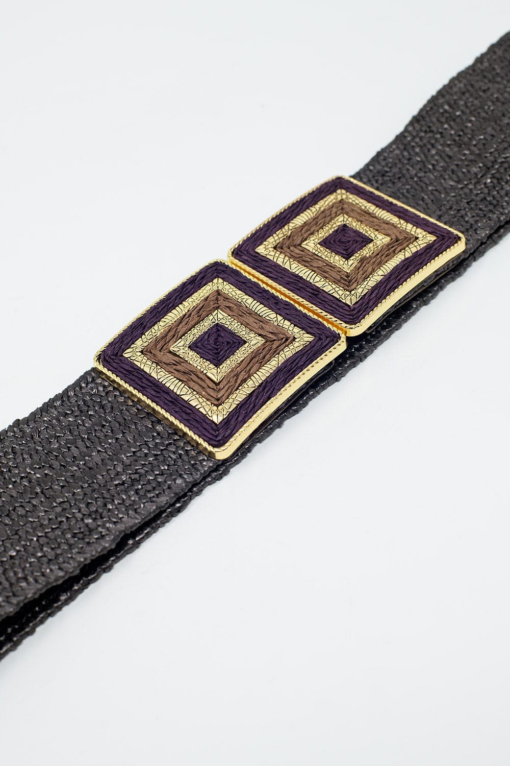 Q2 Women's Belt One Size / Brown Brown Woven Belt With Square Buckle With Gold Details