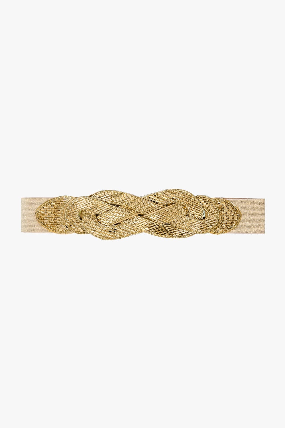 Q2 Women's Belt One Size / Gold Beige Belt With Gold Woven Detail