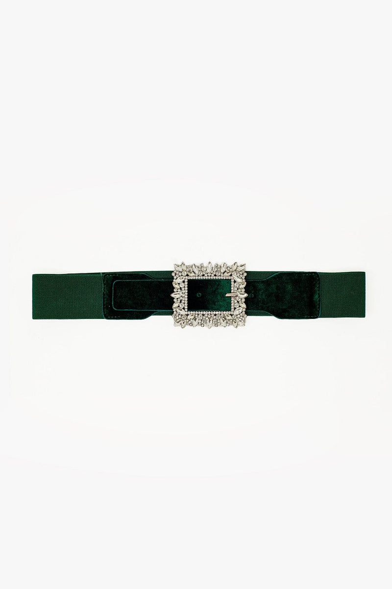 Q2 Women's Belt One Size / Green Green Belt With Rhinestones And Adjustable Elastic