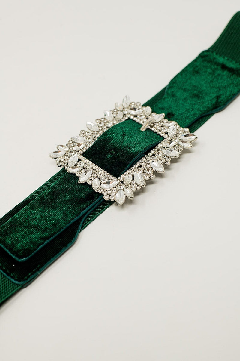 Q2 Women's Belt One Size / Green Green Belt With Rhinestones And Adjustable Elastic