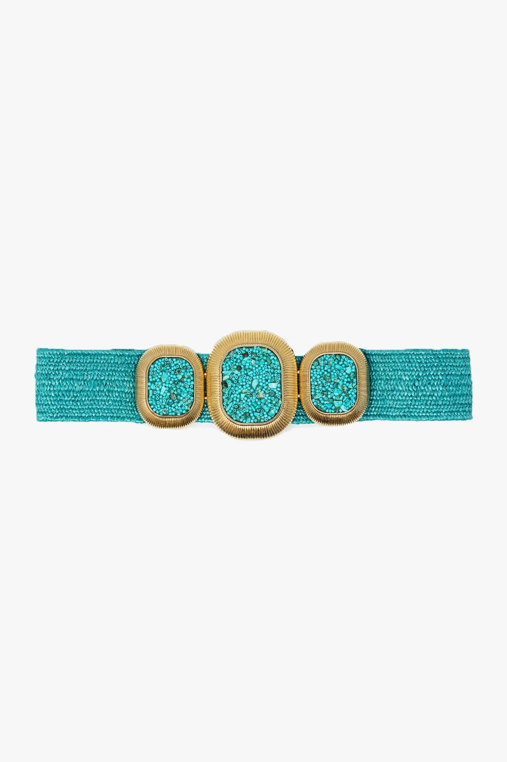 Q2 Women's Belt One Size / Green Turquoise Woven Belt With Rectangular Buckle With Beads