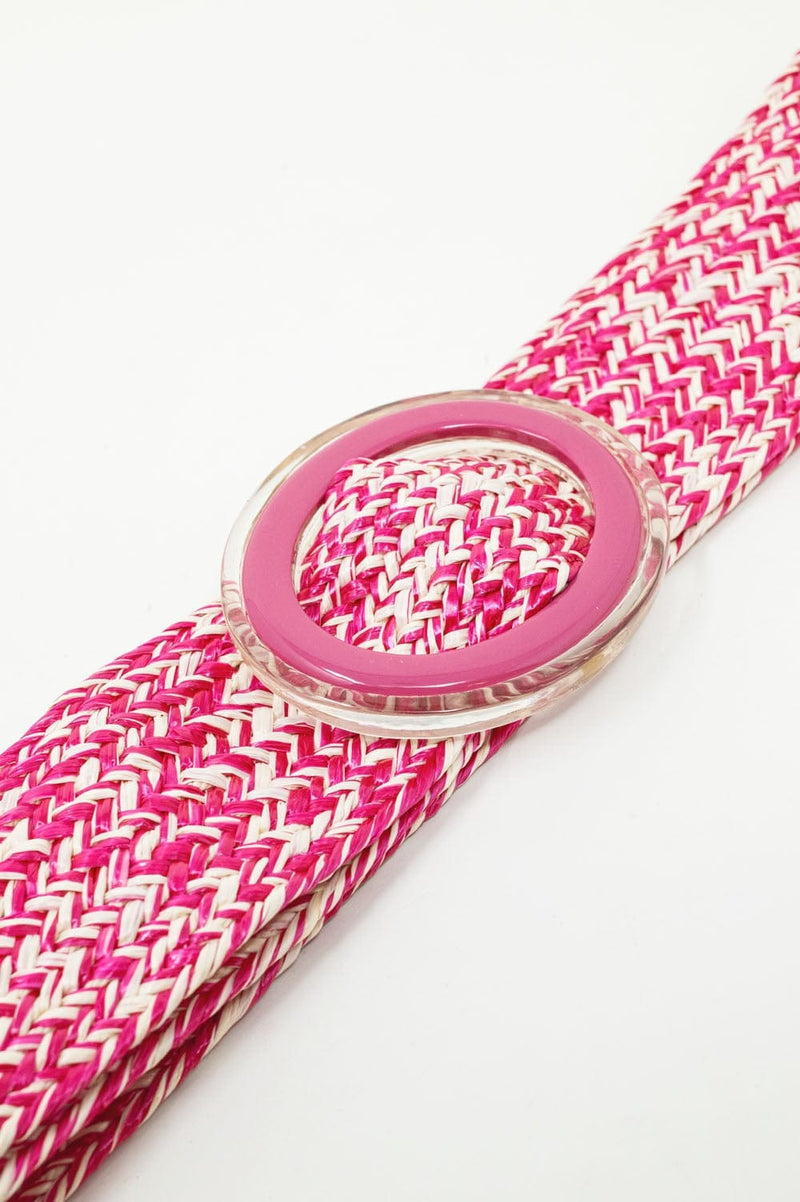 Q2 Women's Belt One Size / Pink Round Buckle Braided Belt In Pink