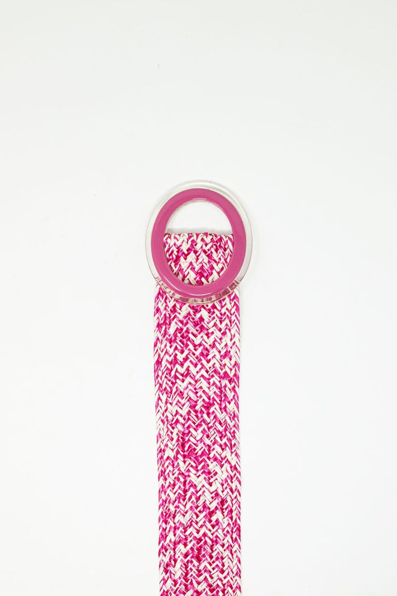 Q2 Women's Belt One Size / Pink Round Buckle Braided Belt In Pink